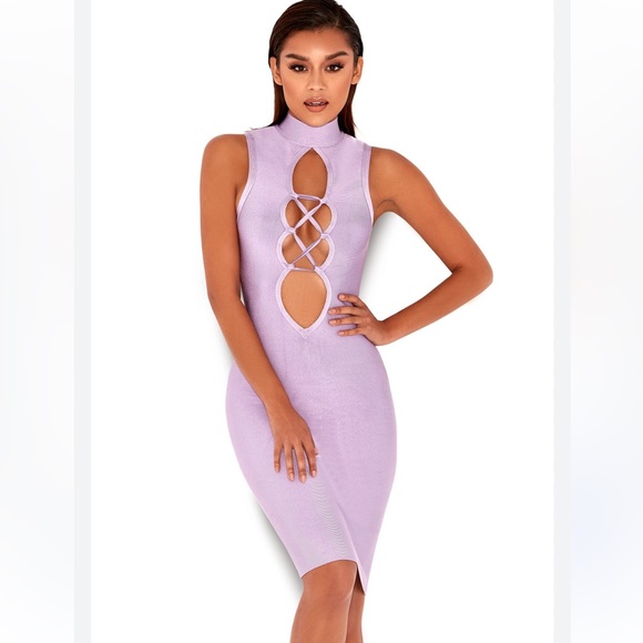 House Of London Harun Lilac Lace Up Bandage Dress Size Medium‎ - Picture 1 of 12